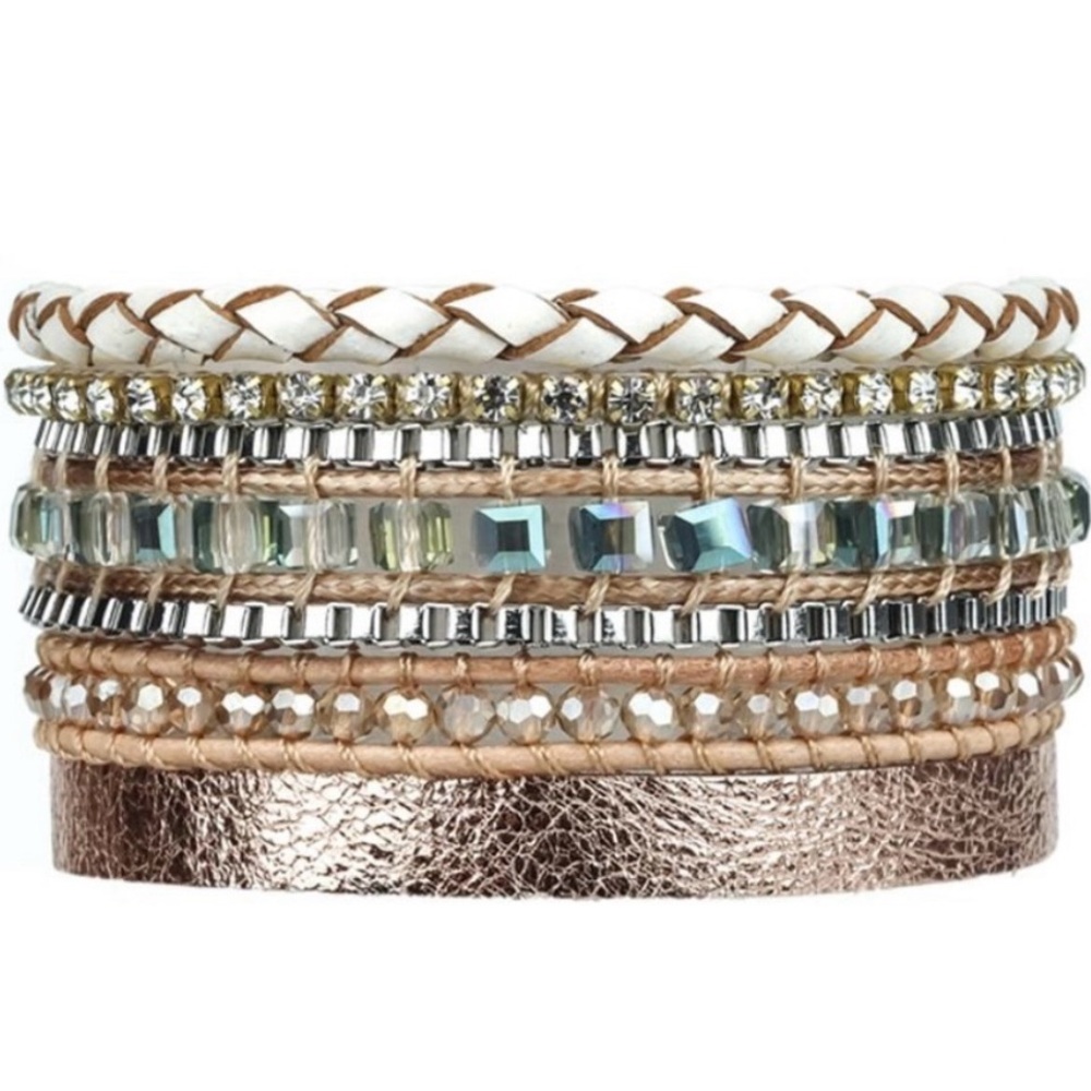 Victoria Emerson Boho Luxe Multi‑Strand Bracelet – Rose‎ Gold & Neutral Mix